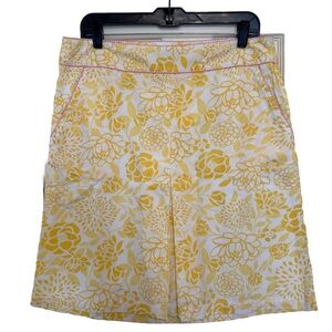 LL Bean vintage yellow floral front pleat skirt with pink trim woman's size